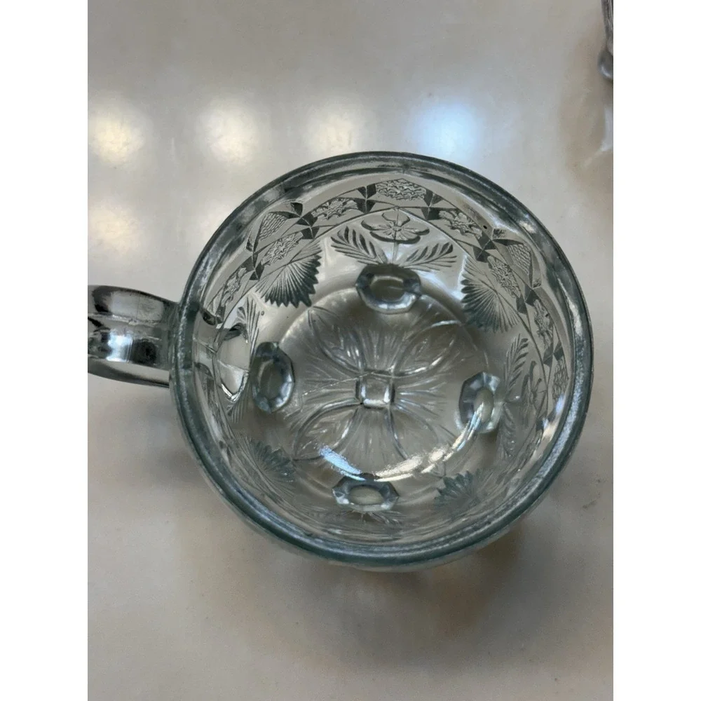 Uranium Glow Indian Glass Gaelic Footed Clear Punch Cup(s) with Handles 3 Total